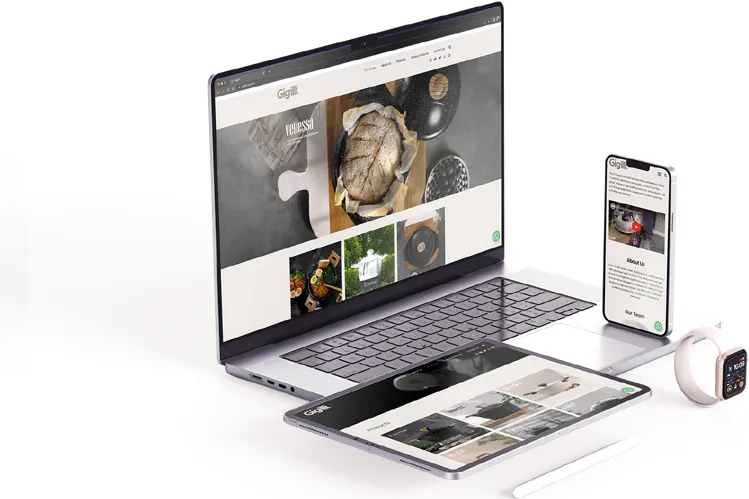 Gigilli kurumsal web sitesi, dizüstü, tablet ve telefon ekranlarında